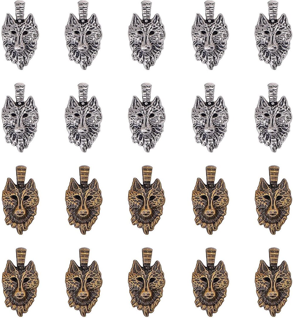 1368 40pcs 2 Colors Wolf Head Charms Tibetan Alloy Animals Pendant Beads